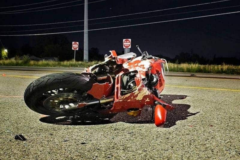 A crashed motorcycle.