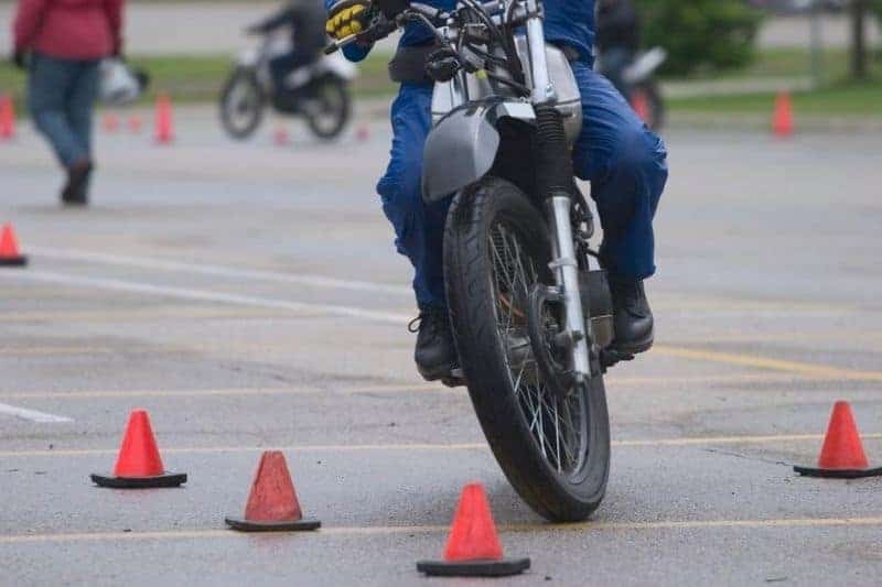 A motorcycle rider taking the MSF course.