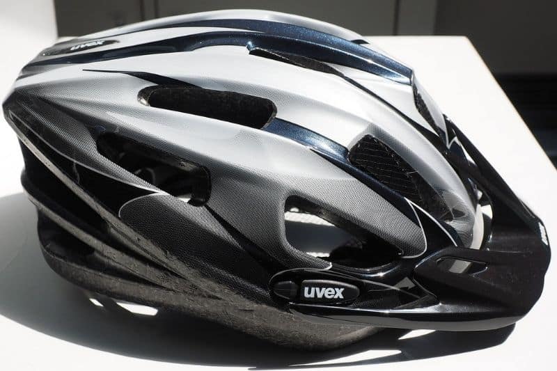 A zoom in of a bicycle helmet