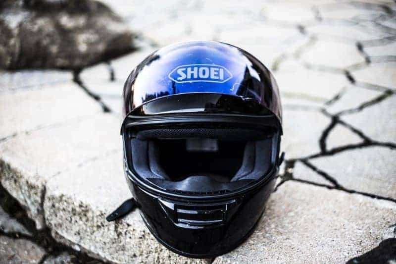 A close-up of an expensive motorcycle helmet