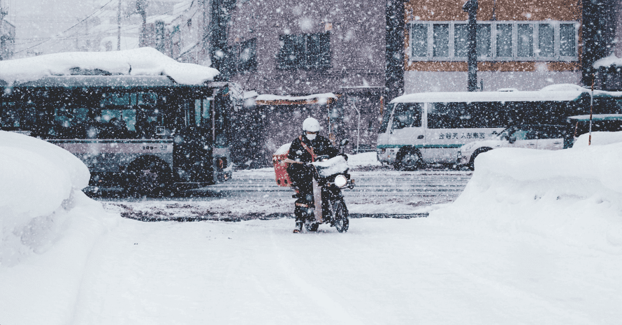 ride motorcycle in winter