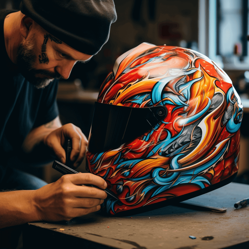repainting a motorcycle helmet