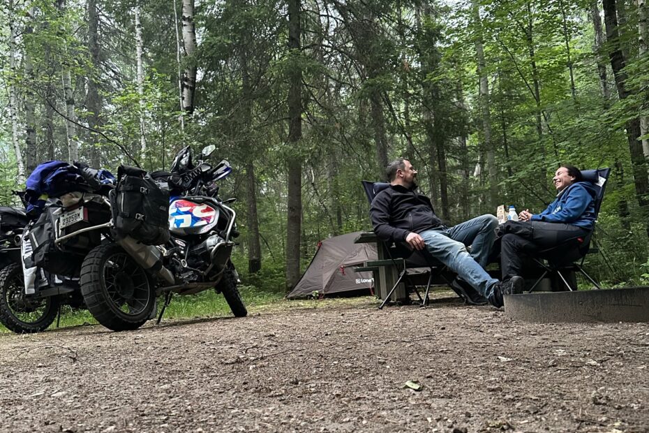 Camping with adventure motorcycle