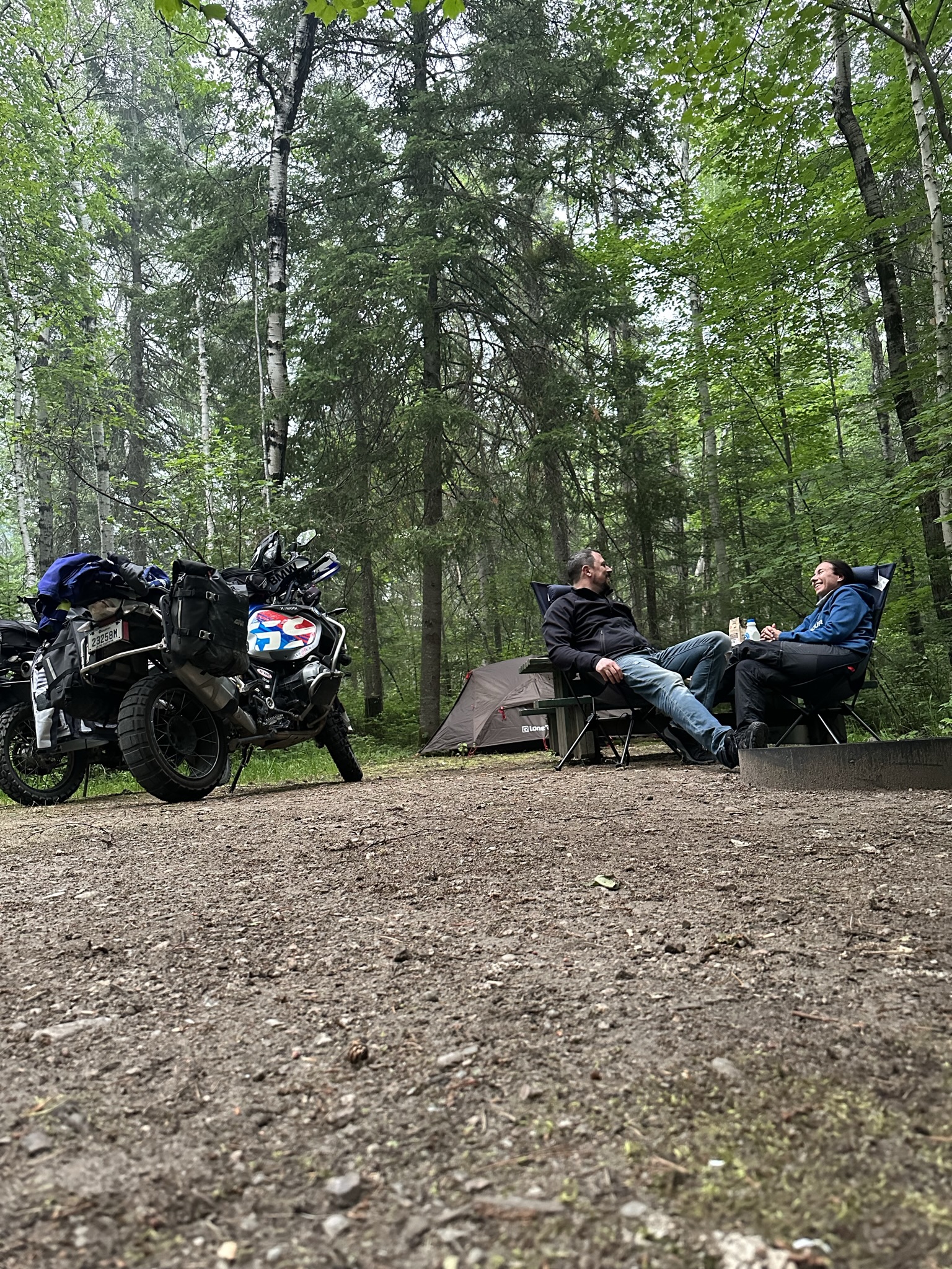 Camping with adventure motorcycle